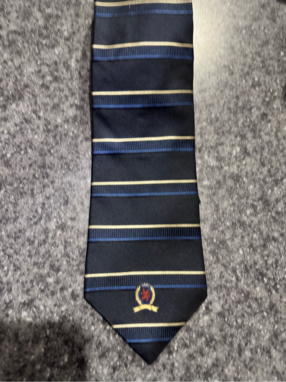 Tommy Hilfiger Navy Tie with Blue and Cream Stripe Crest